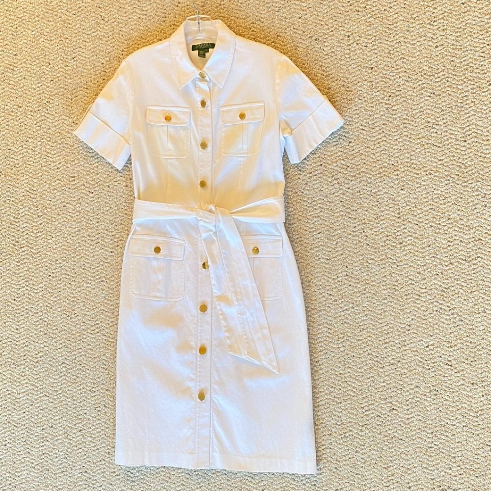Ralph Lauren Button Up Cotton Dress, White, Size 6 - Picture 3 of 16